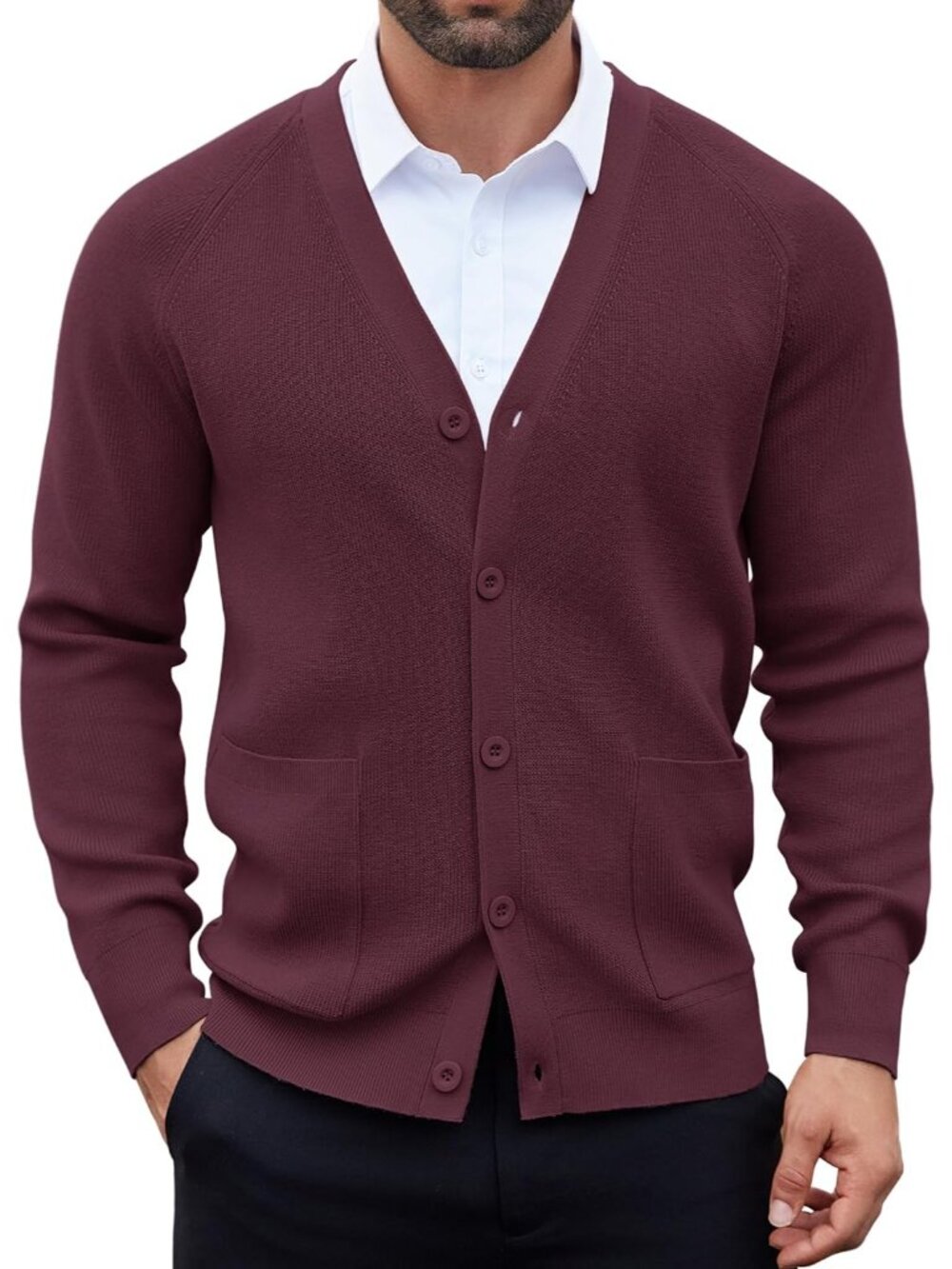 🆕Men's Red Cardigan Sweaters with Button Lightweight V Neck Casual